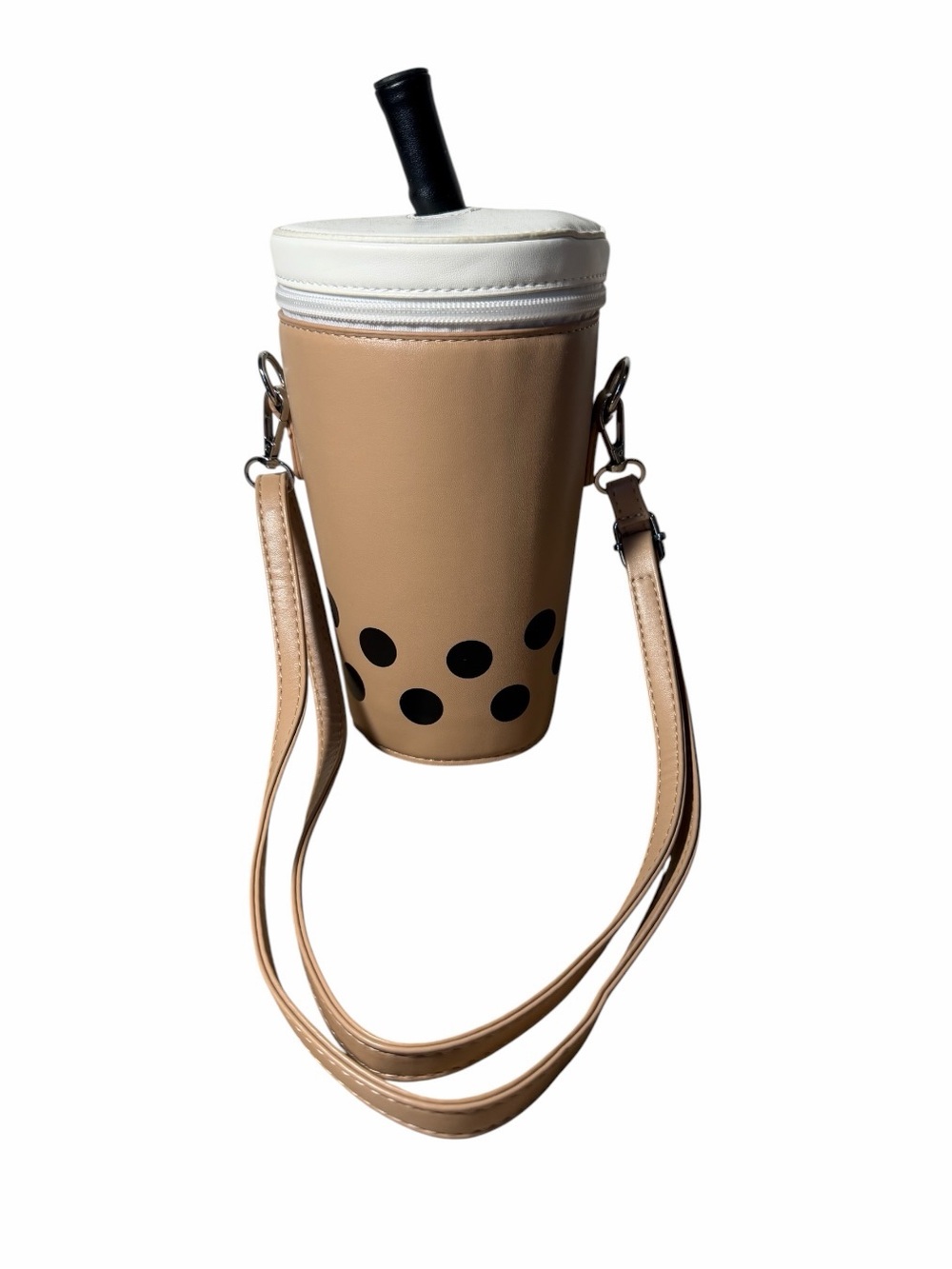 Source Unknown Beige and White Coffee Crossbody Bag